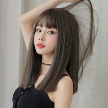 Load image into Gallery viewer, Wig Female Long Hair Full Headgear Black Long Straight Hair Natural Air Bangs