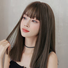Load image into Gallery viewer, Wig Female Long Hair Full Headgear Black Long Straight Hair Natural Air Bangs