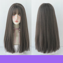 Load image into Gallery viewer, Wig Female Long Hair Full Headgear Black Long Straight Hair Natural Air Bangs