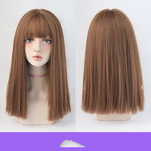 Load image into Gallery viewer, Wig Female Long Hair Full Headgear Black Long Straight Hair Natural Air Bangs