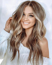Load image into Gallery viewer, Women's Brown Long Curly Hair, Mid-point Big Wavy Golden Coffee Color Gradient Curly Hair