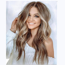 Load image into Gallery viewer, Women's Brown Long Curly Hair, Mid-point Big Wavy Golden Coffee Color Gradient Curly Hair