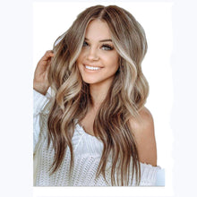 Load image into Gallery viewer, Women's Brown Long Curly Hair, Mid-point Big Wavy Golden Coffee Color Gradient Curly Hair