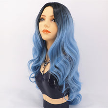 Load image into Gallery viewer, Ladies Black And Blue Gradient Long Curly Hair, High Temperature Silk