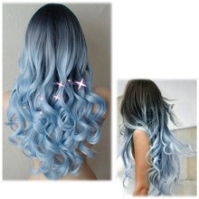 Load image into Gallery viewer, Ladies Black And Blue Gradient Long Curly Hair, High Temperature Silk