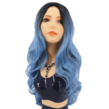 Load image into Gallery viewer, Ladies Black And Blue Gradient Long Curly Hair, High Temperature Silk