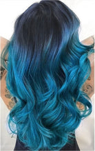 Load image into Gallery viewer, Ladies Black And Blue Gradient Mid-length Curly Hair