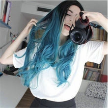 Load image into Gallery viewer, Ladies Black And Blue Gradient Mid-length Curly Hair