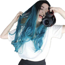 Load image into Gallery viewer, Ladies Black And Blue Gradient Mid-length Curly Hair