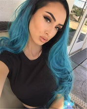 Load image into Gallery viewer, Ladies Black And Blue Gradient Mid-length Curly Hair