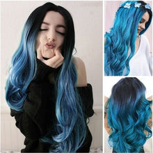 Load image into Gallery viewer, Ladies Black And Blue Gradient Mid-length Curly Hair