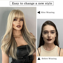 Load image into Gallery viewer, Long Wavy Curly Black Blonde Highlights Synthetic Mixed Wig Head Cover