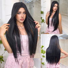 Load image into Gallery viewer, Center-parted Wig Women's Black Long Straight Without Bangs Wig