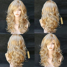 Load image into Gallery viewer, Red Highlighting Brown Oblique Bangs Long Curly Hair