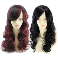 Load image into Gallery viewer, Red Highlighting Brown Oblique Bangs Long Curly Hair