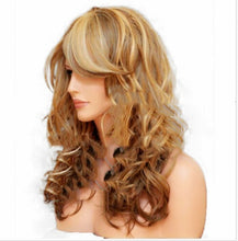 Load image into Gallery viewer, Red Highlighting Brown Oblique Bangs Long Curly Hair