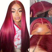 Load image into Gallery viewer, Wine Red For Women Medium Long Straight Fluffy Natural Hair Cover