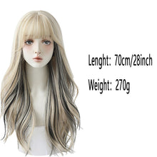 Load image into Gallery viewer, Long Wavy Curly Black Blonde Highlights Synthetic Mixed Wig Head Cover