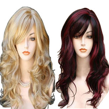 Load image into Gallery viewer, Red Highlighting Brown Oblique Bangs Long Curly Hair