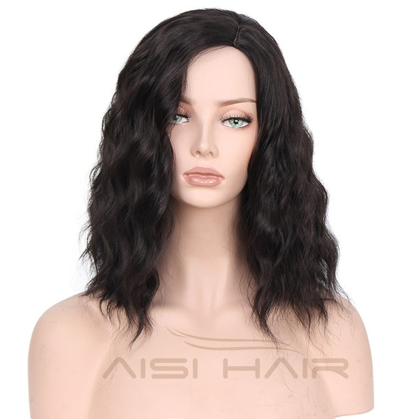I's a wig Synthetic Ombre Red Blue Pink Wigs Short  Black Hair for  Women's  14" Long  Water Wave  False Hair