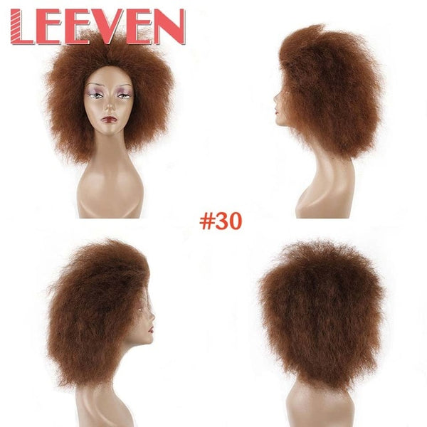 Leeven 6.5 Inch 100g/pcs Synthetic Hair Short Black Kinky Curly Afro Wig Fluffy Cosplay Wigs for Women High Temperature Fiber