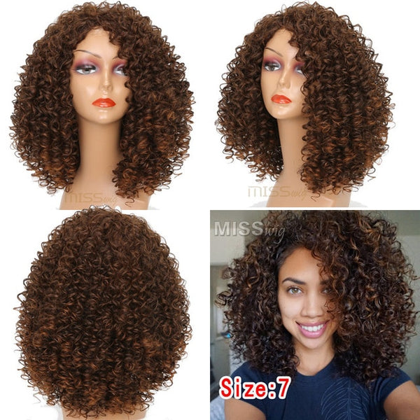 MISS WIG 16Inches Long Afro Kinky Curly Wigs for Black Women Blonde Mixed Brown Synthetic Wigs African Hairstyle Heat Resistant