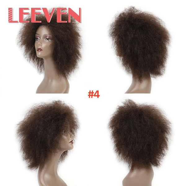 Leeven 100g Synthetic Wig Short Wigs Afro Kinky Straight  Black Hair For African American Women High Temperature Fiber