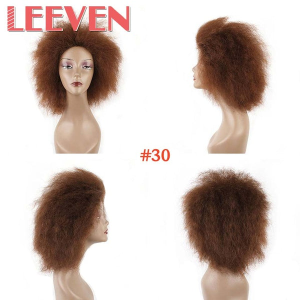 Leeven 100g Synthetic Wig Short Wigs Afro Kinky Straight  Black Hair For African American Women High Temperature Fiber
