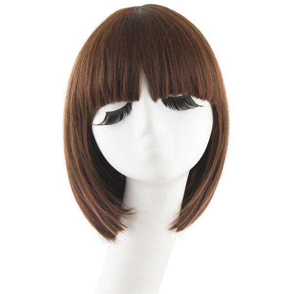 MapofBeauty Short Straight Hair Synthetic Black Brown White Blonde 12" 9 color Cosplay Bob Wig Bangs Heat Resistant Women Peruca