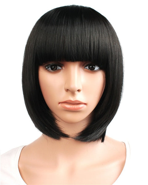 MapofBeauty Short Straight Hair Synthetic Black Brown White Blonde 12" 9 color Cosplay Bob Wig Bangs Heat Resistant Women Peruca