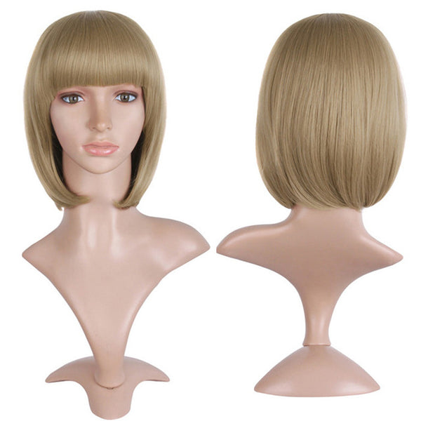 MapofBeauty Short Straight Hair Synthetic Black Brown White Blonde 12" 9 color Cosplay Bob Wig Bangs Heat Resistant Women Peruca
