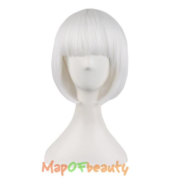 MapofBeauty Short Straight Hair Synthetic Black Brown White Blonde 12" 9 color Cosplay Bob Wig Bangs Heat Resistant Women Peruca