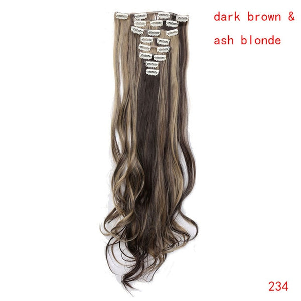 SNOILITE 8pcs/set 24inch 180g Curly 18 Clip ins Synthetic Hair Extension clip in human hair hairpiece hair clip extensions ombre