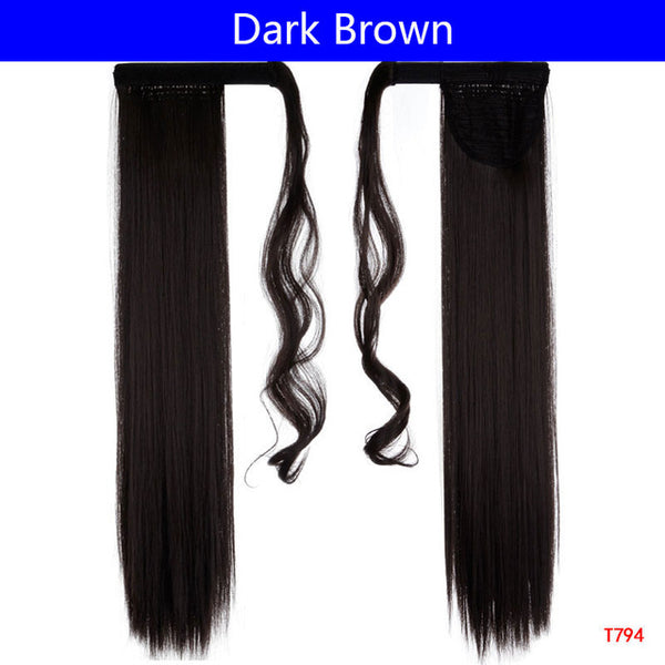 SNOILITE 24" Long Straight Clip In Hair Tail False Hair Ponytail Hairpiece With Hairpins Synthetic Hair Pony Tail Hair Extension