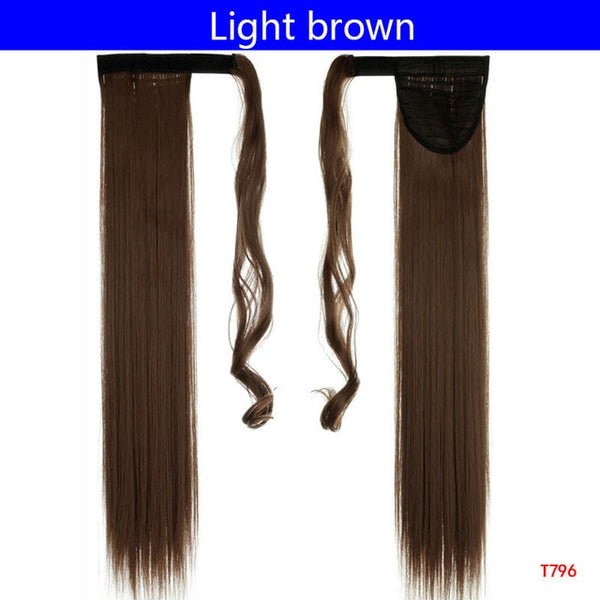 SNOILITE 24" Long Straight Clip In Hair Tail False Hair Ponytail Hairpiece With Hairpins Synthetic Hair Pony Tail Hair Extension