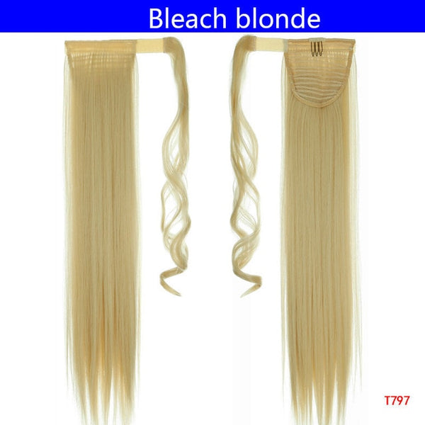 SNOILITE 24" Long Straight Clip In Hair Tail False Hair Ponytail Hairpiece With Hairpins Synthetic Hair Pony Tail Hair Extension