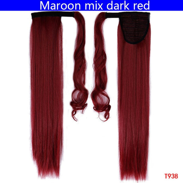 SNOILITE 24" Long Straight Clip In Hair Tail False Hair Ponytail Hairpiece With Hairpins Synthetic Hair Pony Tail Hair Extension