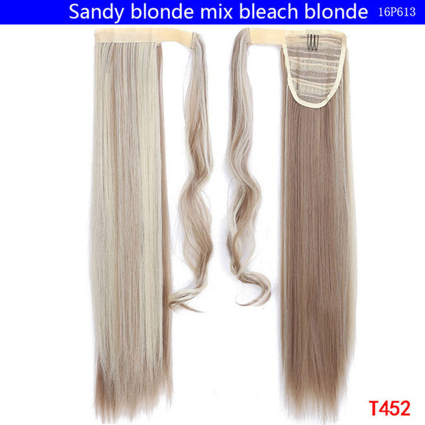 SNOILITE 24" Long Straight Clip In Hair Tail False Hair Ponytail Hairpiece With Hairpins Synthetic Hair Pony Tail Hair Extension