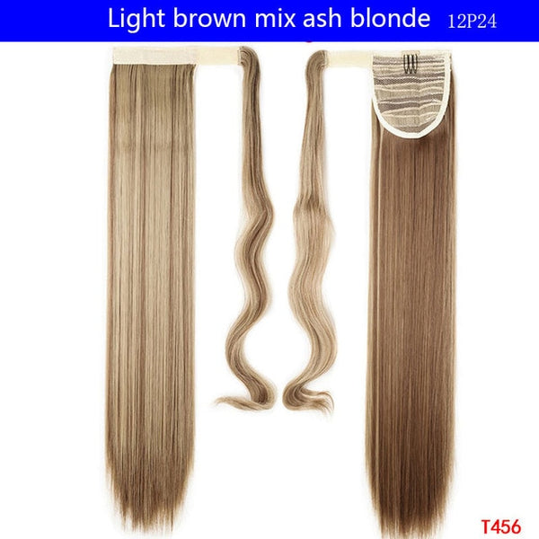 SNOILITE 24" Long Straight Clip In Hair Tail False Hair Ponytail Hairpiece With Hairpins Synthetic Hair Pony Tail Hair Extension