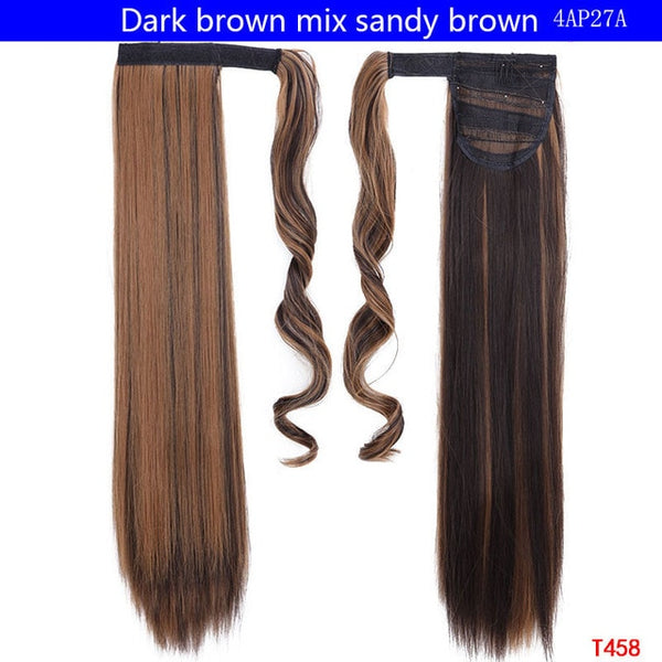 SNOILITE 24" Long Straight Clip In Hair Tail False Hair Ponytail Hairpiece With Hairpins Synthetic Hair Pony Tail Hair Extension