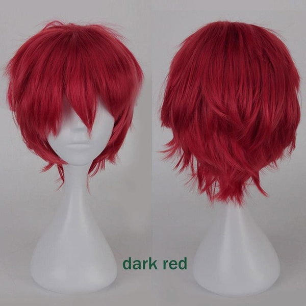 S-noilite Black White Purple Red Short Hair Cosplay Wig Male Party 30 Cm High Temperature Fiber Synthetic Hair Wigs