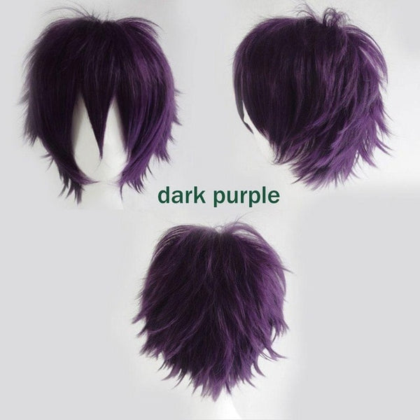 S-noilite Black White Purple Red Short Hair Cosplay Wig Male Party 30 Cm High Temperature Fiber Synthetic Hair Wigs