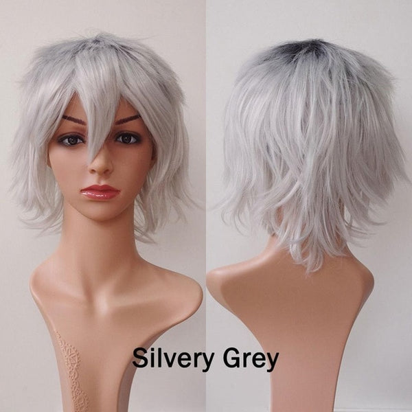 S-noilite Black White Purple Red Short Hair Cosplay Wig Male Party 30 Cm High Temperature Fiber Synthetic Hair Wigs