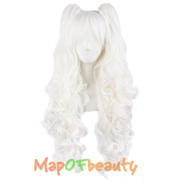 MapofBeauty 28" Long Wavy Cosplay Wigs Pink Black Brown Blue White 19 Color 2 Ponytails Shape Claw Heat Resistant Synthetic Hair