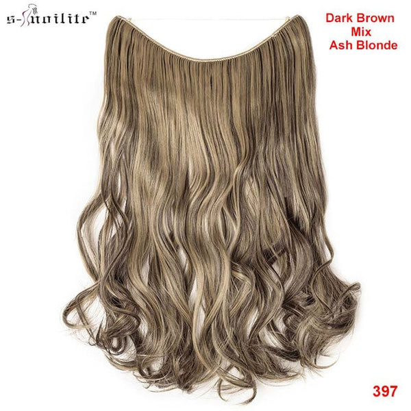 SNOILITE 20 inches Long Synthetic Hair Heat Resistant Hairpiece Fish Line Straight Hair Extensions Secret Invisible Hairpieces