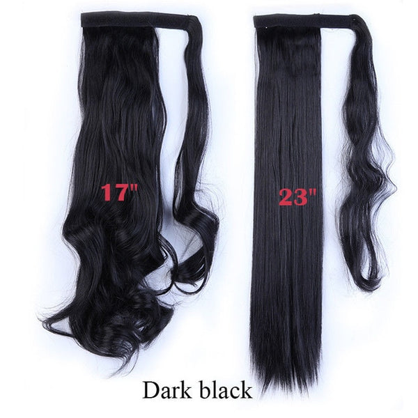 SNOILITE 17''23'' Long Silky Straight Ponytails Clip In Synthetic Pony Tail Fake Hair Extension wrap round hairpiece for women