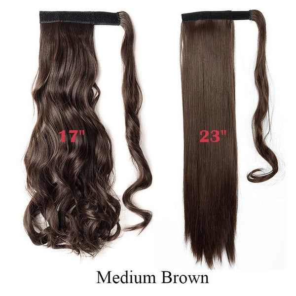 SNOILITE 17''23'' Long Silky Straight Ponytails Clip In Synthetic Pony Tail Fake Hair Extension wrap round hairpiece for women