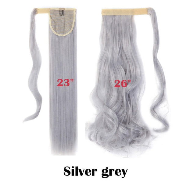 SNOILITE 17''23'' Long Silky Straight Ponytails Clip In Synthetic Pony Tail Fake Hair Extension wrap round hairpiece for women