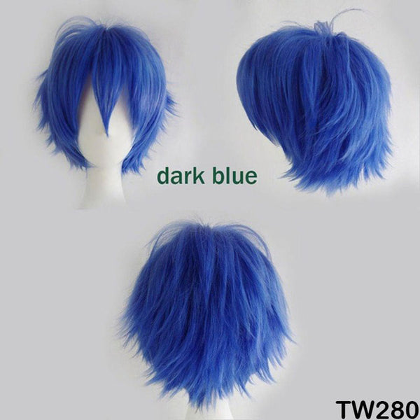 SNOILITE Black White Purple Red Short Hair Cosplay Wig 30 Cm High Temperature Fiber Synthetic Hair Wigs for christmas party