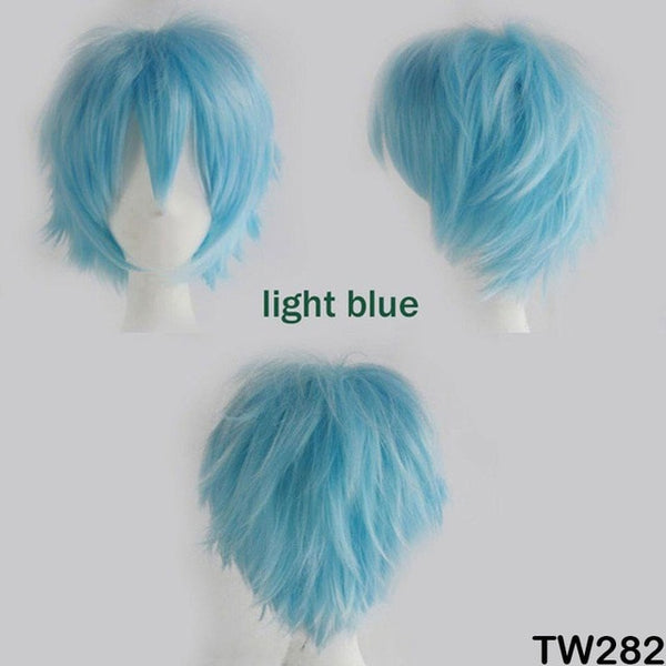 SNOILITE Black White Purple Red Short Hair Cosplay Wig 30 Cm High Temperature Fiber Synthetic Hair Wigs for christmas party